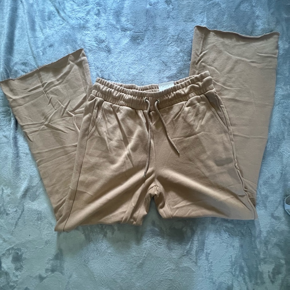 Tan flare bottom drawstring pants